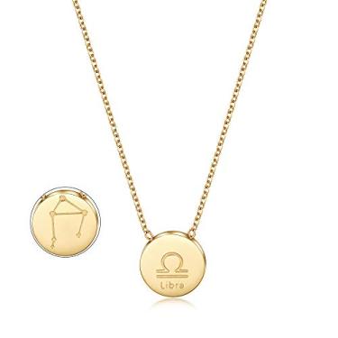 Imagem de WISTIC Colares de constelações de horóscopo dourado, brilhante, redondo, signo do zodíaco, corrente de letras para mulheres, capricórnio, áries, libra, virgem, aquário, gêmeos, câncer, peixes,
