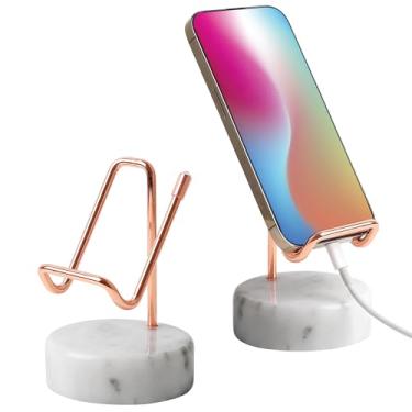 Imagem de TransMarble Suporte de telefone de mármore com suporte de metal, carregamento disponível durante o uso, deslize para cima para desbloquear, feito de mármore natural como tablet, suporte de cartão de