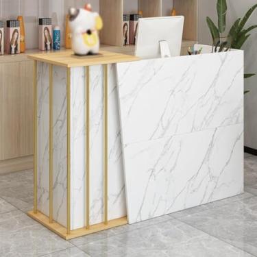 Imagem de Balcão de recepção, balcão frontal de 119.4 cm para checkout, balcão de recepção com grande armazenamento com gaveta trancável e mesa de recepção de armário de 1 porta, B1.140**40 * 90 cm