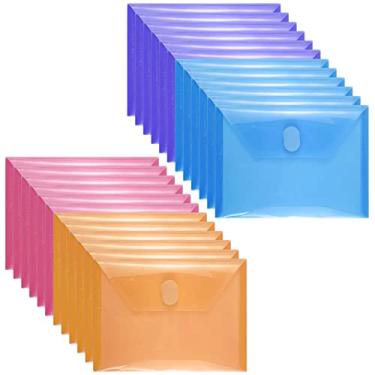 Imagem de Anseal Pacote com 24 porta-cheque de recibo de cupom, pequeno envelope de plástico com fecho de argola e laço, bolsos de armazenamento de carimbos e matrizes para corte, moldes de estêncil,