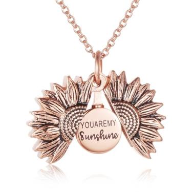 Imagem de STEFWD Urna de cremação de girassol joia para cinzas humanas Your Are My Sunshine Colar de lembrança de flor feminina pingente memorial segurar cinzas, Aço inoxidável, Sem Pedra Preciosa