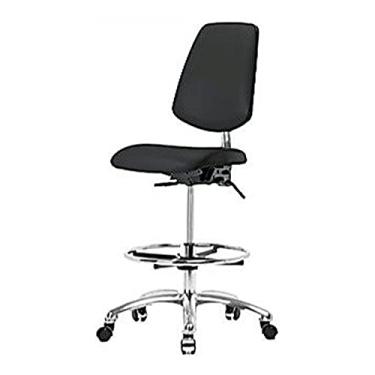 Imagem de Thomas Cadeira alta de vinil 1163V71 Cleanroom com encosto médio, base cromada, sem inclinação, sem braços, anel de pé cromado, desliza, preta