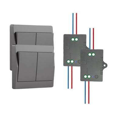 Imagem de GLOBELEC Interruptor de Luz Sem Fio Autoalimentado(Sem Bateria), Interruptor de Luz Remoto com Alcance de 328 Pés, Kit Receptor de Interruptor de Luz de Controle de Parede, Adequad (2Gangue, Cinza)