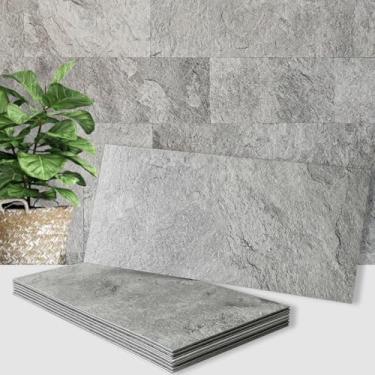 Imagem de AULIGET 2 peças de azulejos de parede Backsplash de ardósia escura, 15,24 cm x 30,5 cm de pedra sintética de PVC em azulejos para cozinha, banheiro, lavanderia, campista, lareira