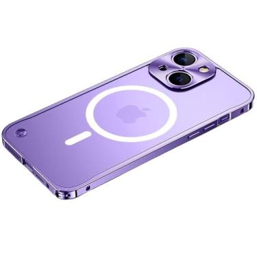 Imagem de Capa de telefone de alumínio de luxo para iPone 12 13 14 15 Pro Max, capa de armadura de acrílico fosco à prova de choque para iPhone 14 15 Plus, roxa, para iPhone 15 Pro