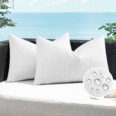 Imagem de Artscope Capas de almofada impermeáveis para ambientes externos 40,6 x 61 cm, capa de almofada decorativa de linho para sofá de pátio - branca