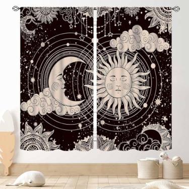 Imagem de Cortinas de sol e lua, boho celestial gótico bruxo hippie mandala sol estrelas mística constelação estética tarô cortina de janela tratamentos para quarto, sala de estar, cozinha, banheiro, 2 painéis,