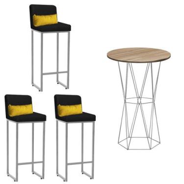 Imagem de Kit Mesa Bistrô Flork e 3 Banqueta Lucca Tampo Madeira Ferro Cinza mat
