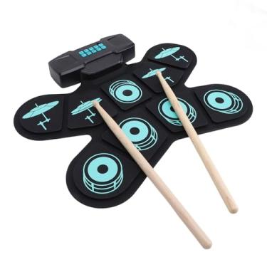 Imagem de Bateria eletrônica, 9 Roll Up Drum Practice Pad com pedais de bateria e baquetas, máquina de bateria portátil com alto-falantes estéreo integrados com entrada para fone de ouvido