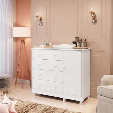 Imagem de Cômoda Infantil  4 Gavetas 1 Porta 100 MDF Elo Móveis Peroba