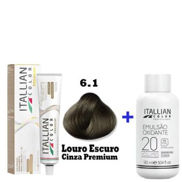 Imagem de Kit Coloração Itallian Premium 60g Louro Escuro Cinza 6.1 + Emulsão Ox