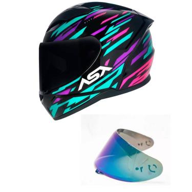 Imagem de Capacete Asx City Arrow Preto Tiffany e Roxo Mais Viseira Camaleão