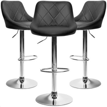 Imagem de Banqueta Alta Giratória Milano Cozinha Americana Bar Kit 03 unidades prime.office P070 (Preta/Cromo)