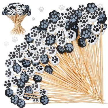 Imagem de Tioncy 100 palitos de coquetel de pata de cachorro 4,7 polegadas palitos de coquetel de pata de gato para aperitivos decorativos espetos de bambu picaretas de comida de frutas para decoração de festa