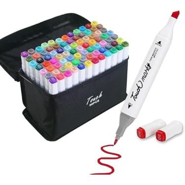 Imagem de Estojo Canetas Marcador para Colorir - Kit Conjunto Canetinha Profissional Tiktok Marcadora Permanente de Ponta Dupla em Cores diferenciadas -Tampa Codificada por Cores - Linha Premium. Natureasy (80)