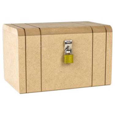 Imagem de Caixa Baú De Madeira Médio Em Mdf Cru Com Fecho para Cadeado (MÉDIO + CADEADO)