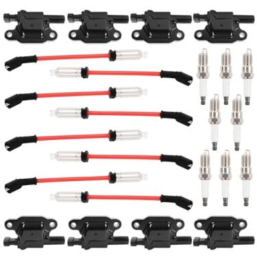 Imagem de Bobina de ignição UF413 com vela de ignição 41962 e fios de vela de ignição 9748HH de 10 mm compatíveis com Tahoe Escalade Silverado Yukon CTS 4.8L 5.3L 6.0L