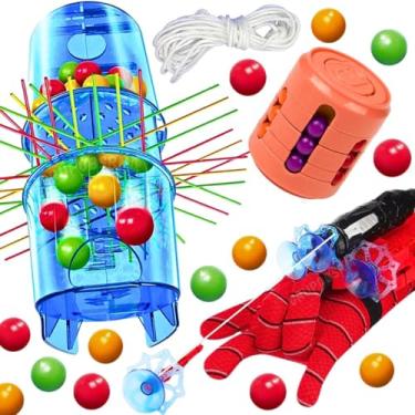 Imagem de Kit Tira Vareta jogos infantis Brinquedos Educativo Luva aranha spider lança teia com linha lançador de dardos + cilindro cubo magico antistress fidet toy presente menino 5 anos dia das crianças
