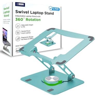 Imagem de Uncaged Ergonomics Suporte giratório para laptop para mesa, suporte ajustável para iPad para mesa com rotação de 360, suporte portátil para laptop para escritório doméstico e suprimentos ergonômicos