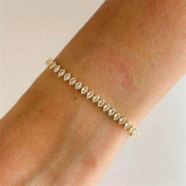 Imagem de Pulseira Navete de Zircônia Cristal Banho de Ouro - Mania de Mulher - 