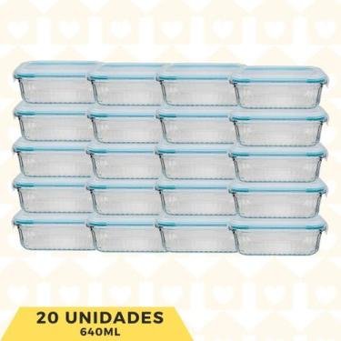 Imagem de Kit 20 Pote Vidro Tampa Hermético 640ML Marmita/Lanche - PCT - Belo Vi