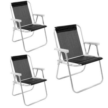 Imagem de Kit 3 Cadeira de Praia Alta Alumínio Lazy Sannet Preto - 023507 Belfix