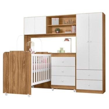 Imagem de Quarto Infantil Sofhia com Conjugado e Cômoda Ternura e Berço Amore Cor Nature e Branco - Peternella