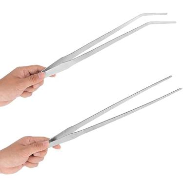 Imagem de Aquarium Tweezers Extra Long 15 inches Feed Tong Clamps - FEITA Straight and Curved Stainless Steel 38cm Tweezers Set for Fish Tank Plants Aquascape Tools & Reptile Feeding Tongs - Sliver 2Pcs_AB