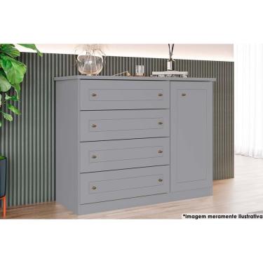 Imagem de Cômoda Casal Americana c/ 1 Porta e 4 Gavetas Cinza - Henn