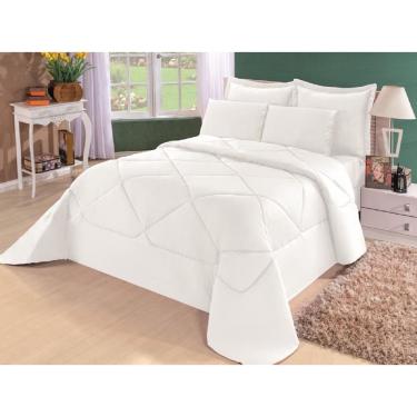 Imagem de Kit Edredom Aconchego Percal 180 Fios + Lençol Casal Queen 6 Peças Branco