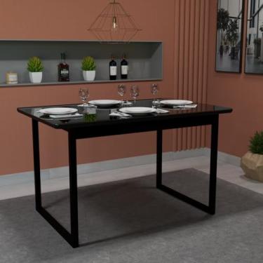 Imagem de Mesa de Jantar Retangular Base Ferro Luxo Tampo MDF 4 Lugares 120x80 (Preto)