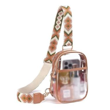 Imagem de Bolsa Peito Transparente PVC Ombro Bolsa Transversal Concerto Evento Esportivo Aprovado Passe pela Segurança (Marrom)