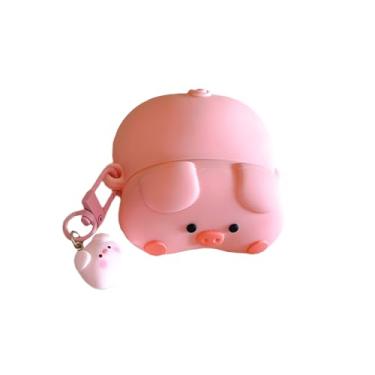 Imagem de Capa compatível com AirPods 1 e 2, capa de fone de ouvido 3D com design fofo de porco kawaii, acessórios portáteis de silicone macio, protetor à prova de choque com pingente para presentes