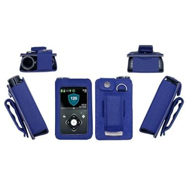 Imagem de Capa de couro premium ajustada com protetor de tela e clipe de cinto rotativo (cordão de pescoço) para bomba de insulina mínima Medtronic 630G/640G/670G/770G/780G (todos os modelos) (Marinho)