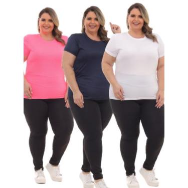 Imagem de Kit 3 Peças - Camiseta Feminina Dry Fit Plus Size Poliester Academia -