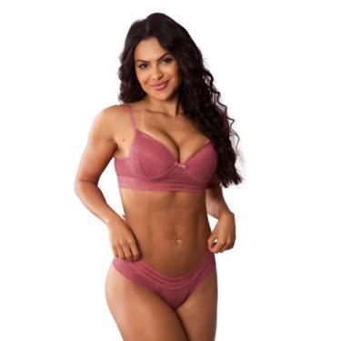 Imagem de Conjunto Sutiã Bojo e Calcinha Renda Com Elástico na Cintura Sensual E