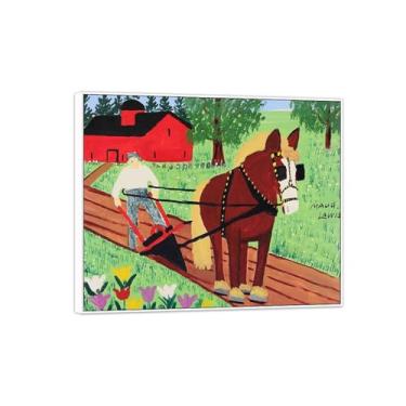 Imagem de MUHJDYC Quadro branco pinturas famosas impressão em tela-primitivismo tela arte de parede imagem-paisagem reprodução de pôster de belas artes (arado de fazendeiro com cavalo) 70x85cm-27x33in