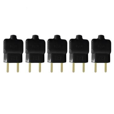 Imagem de Kit 5 Plug Tomada Pino Macho Prensa Cabo 2P Preto 10A 250V - Ilumi