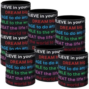 Imagem de Pulseiras de silicone inspiradoras Hicarer 36 peças Pulseiras de borracha motivacional Pulseiras de borracha elástica para homens e mulheres