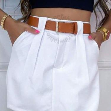 Imagem de A-Lows A&L Short Saia Alfaiataria Social Cintura Alta, Branco, M