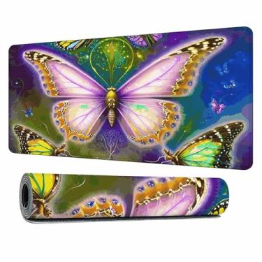 Imagem de Y YIHANGBEST Tapete de mouse pad de borboleta colorida grande para jogos, para mesa, computador, escritório, 90 x 40 cm