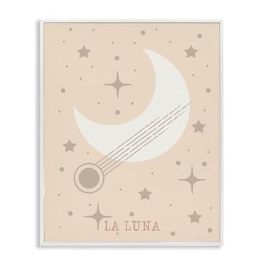 Imagem de Stupell Industries Arte giclée emoldurada branca com lua minimalista com estrelas, design de Daniela Santiago, 40 x 50 cm