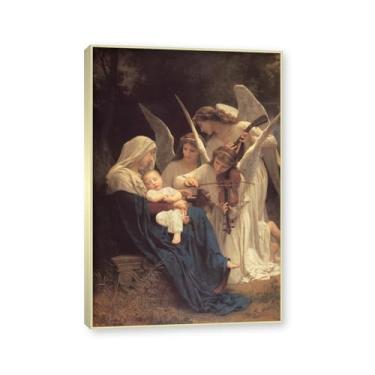 Imagem de NHLDZYH Moldura dourada champanhe. Impressões de arte William Adolphe Bouguereau - Pintura de retrato - (Canção dos Anjos) - Pôster temático de mitologia grega - Pôster de decoração de parede vintage