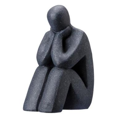 Imagem de Escultura Decorativa De Poli-Resina Pensador Preto Rafimex
