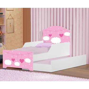 Imagem de Mini Cama Infantil Com Auxiliar Pop Nuvens Rosa