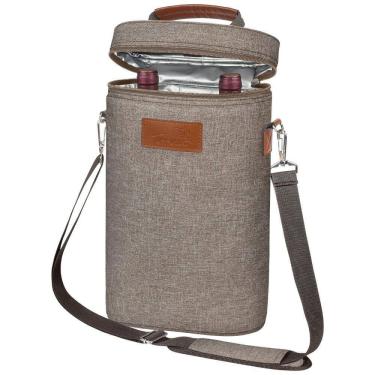 Imagem de Bolsa Térmica Para Transporte de Vinhos até 2 Garrafas com Alça Ajustável, Cáqui, Cáqui, TIRRINIA, Cáqui