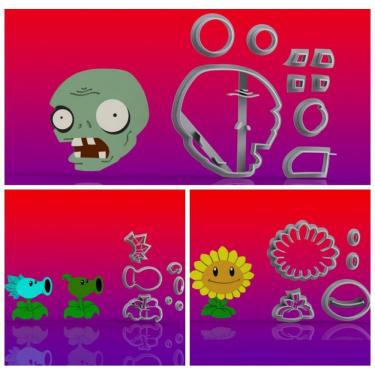 Imagem de Cortador Kit Plants Vs Zombies 3 Modelos Tamanho 5Cm