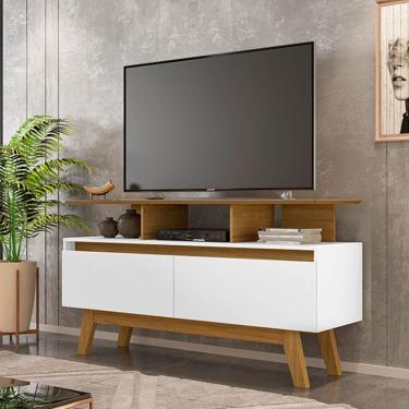 Imagem de Rack RubiTv Até 50 2 Portas Pé Madeira Cinamomo Branco