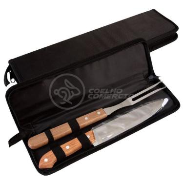 Imagem de Kit Churrasco 2Pçs Inox Faca E Garfo 13" + Capa De Proteção
