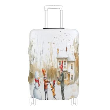 Imagem de Joisal Golden Rice Field Capa amarela para bagagem, identificadores elásticos de bagagem para malas, exclusivos, essenciais para viagens, Boneco de neve da família dos desenhos animados, XL 29-32 in